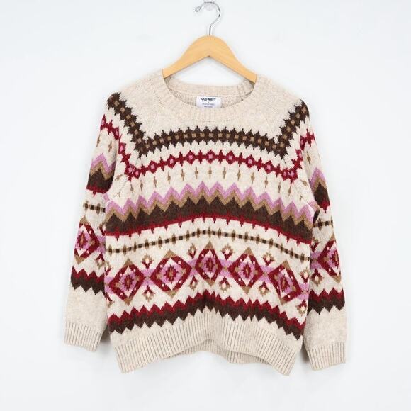 Old Navy Fair Isle Cozy Shaker-Stitch Pullover Cabincore Sweater Warm Sz Medium - Picture 1 of 6